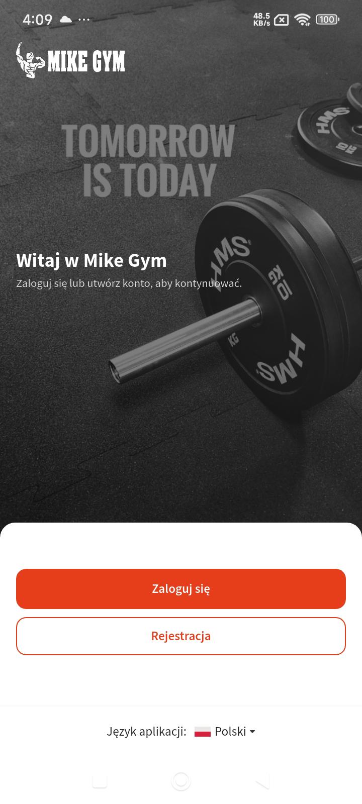 Ekran powitalny aplikacji Mike Gym